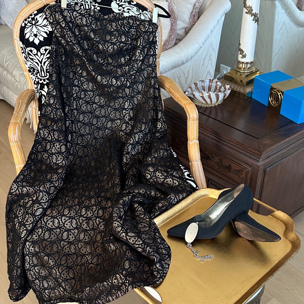 Vintage Handmade Black and Gold Lace Dress